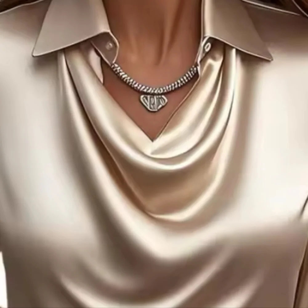 Satin Women Shirt Vintage Long Sleeve Blouse WomenSilk Elegant Womens Tops Comm - Picture 4 of 5